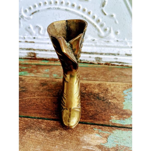 Vintage Brass Victorian Boot Vase Planter - Picture 8 of 13